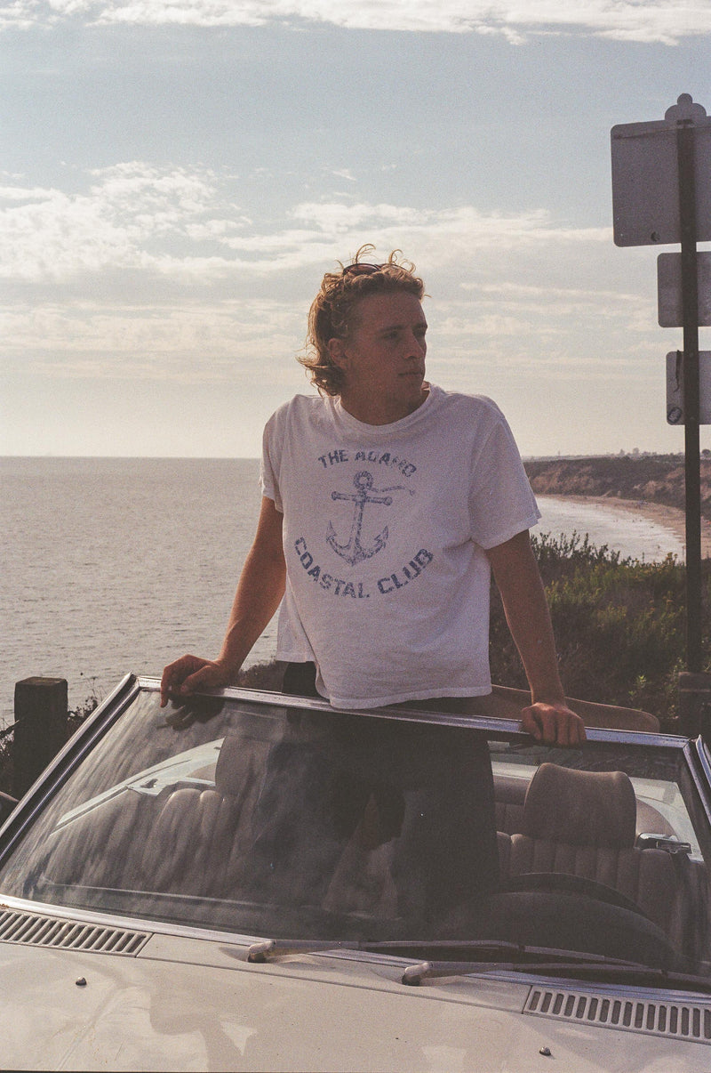 Cream Coastal Club Tee by ADAMÓ slightly cropped 100% cotton surf tee, front view